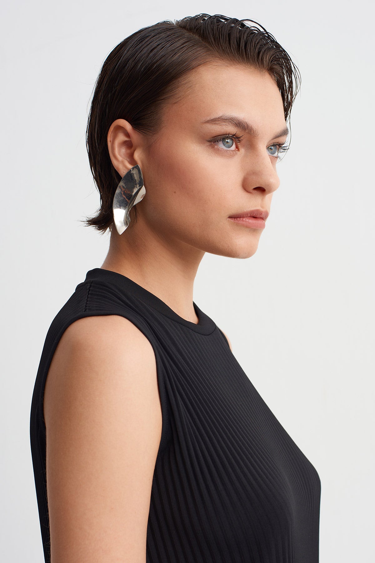 Black Jersey Pleated T-Shirt-Y261011133