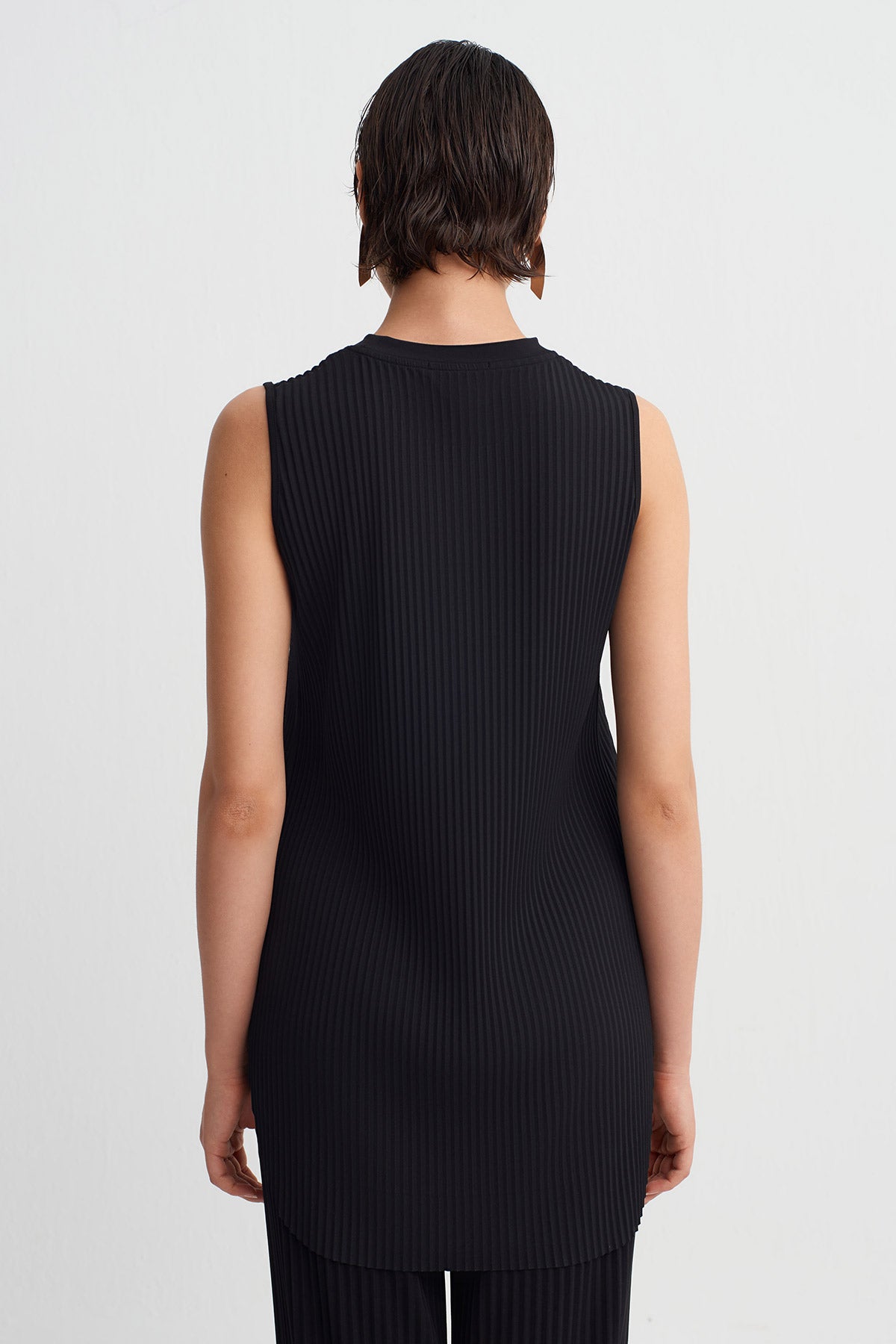 Black Jersey Pleated T-Shirt-Y261011133