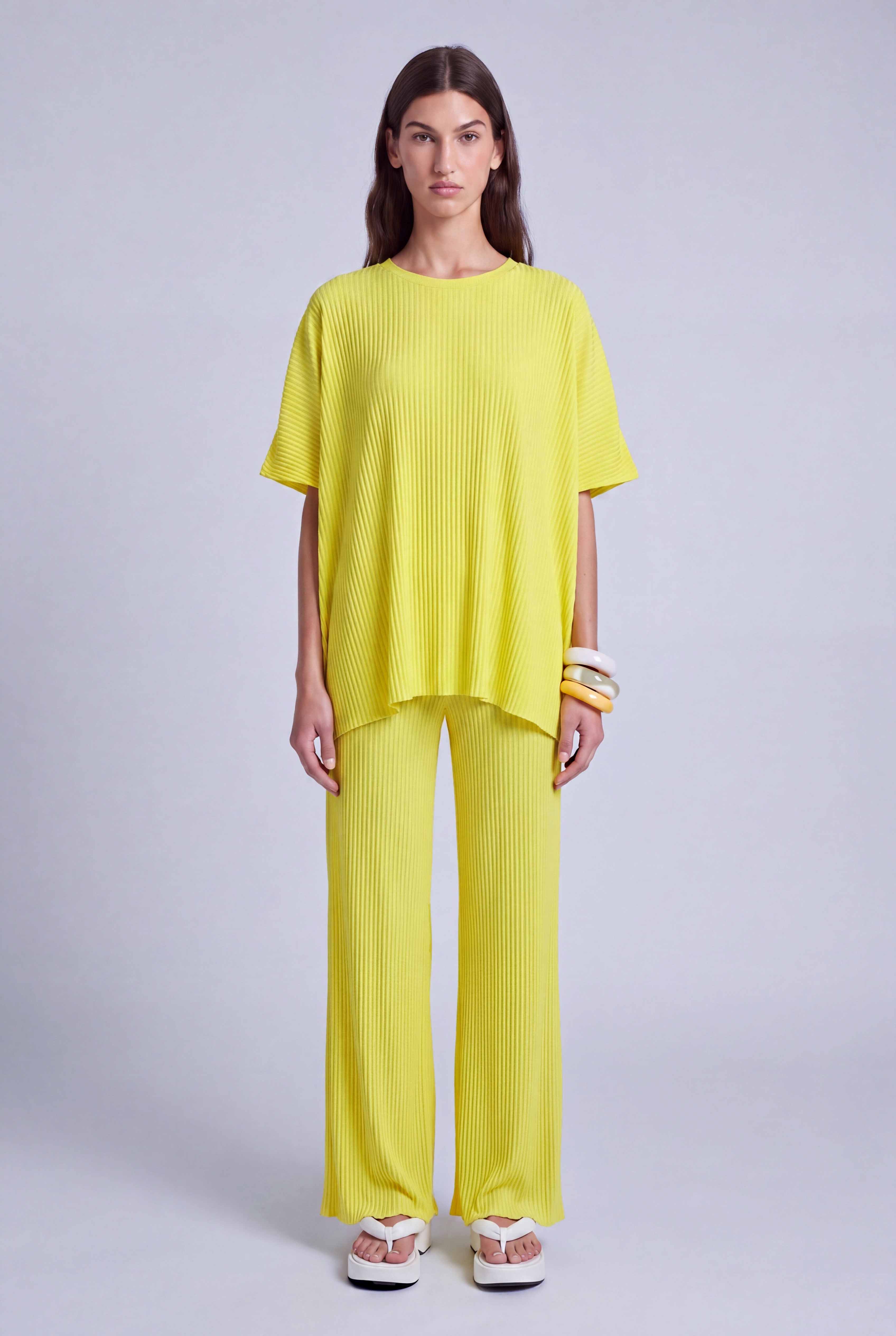 Yellow Oversized Pleated T-Shirt-Y261011134