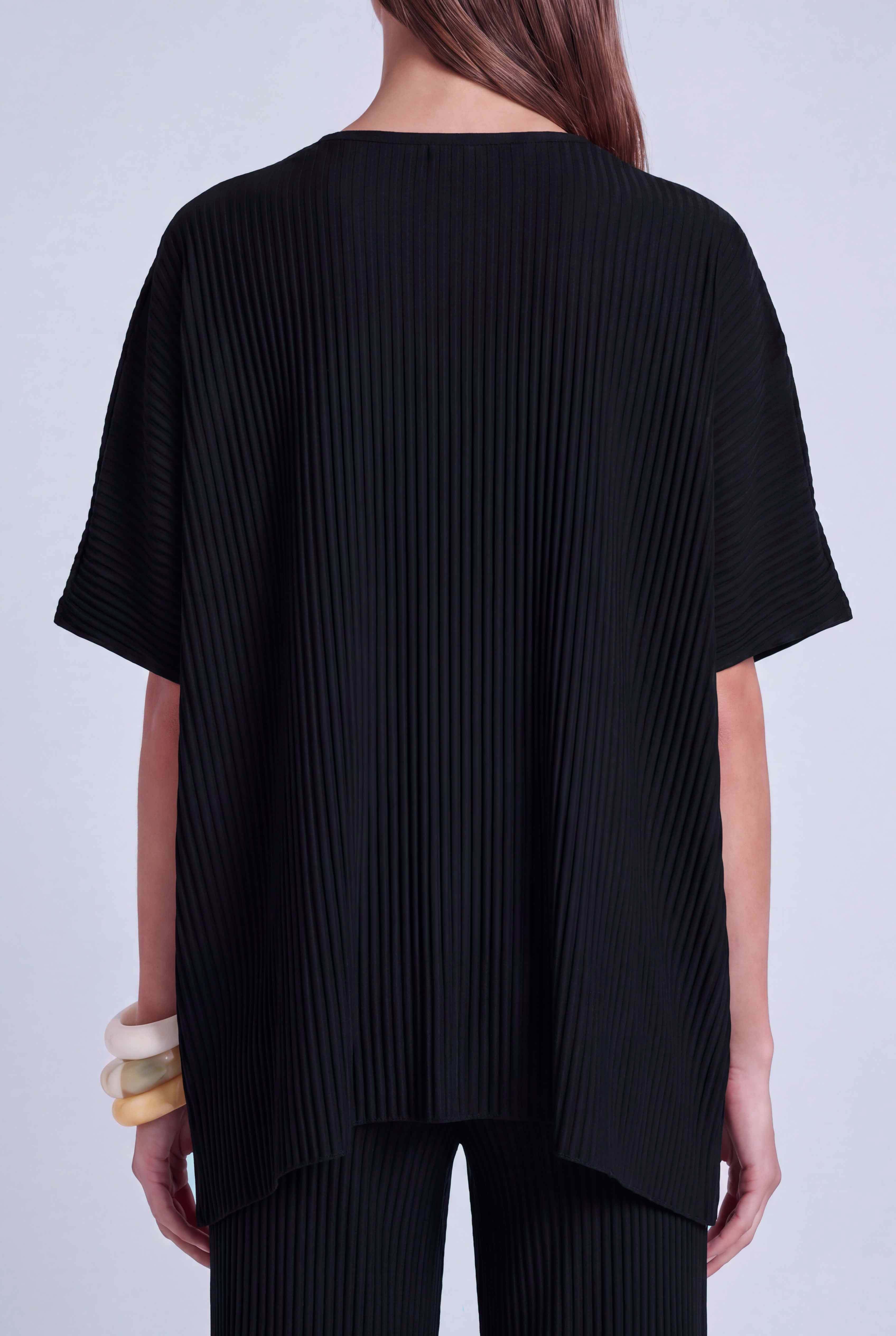 Black Oversized Pleated T-Shirt-Y261011134