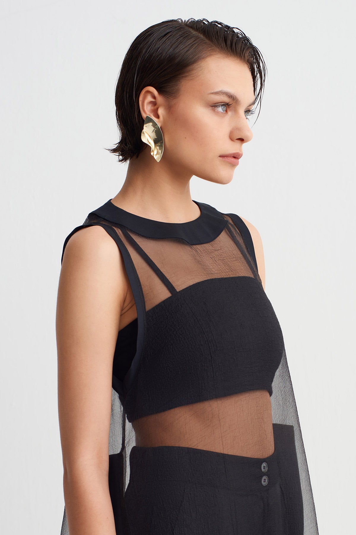 Black Sheer Organza Tunic-Y261011141