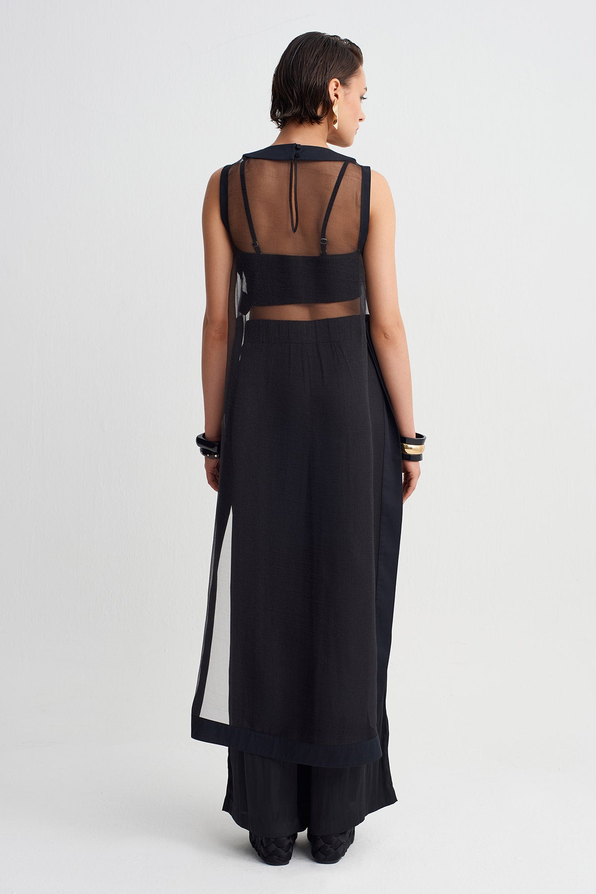 Black Sheer Organza Tunic-Y261011141