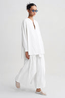 Off White Poplin V-Neck Blouse-Y261011148