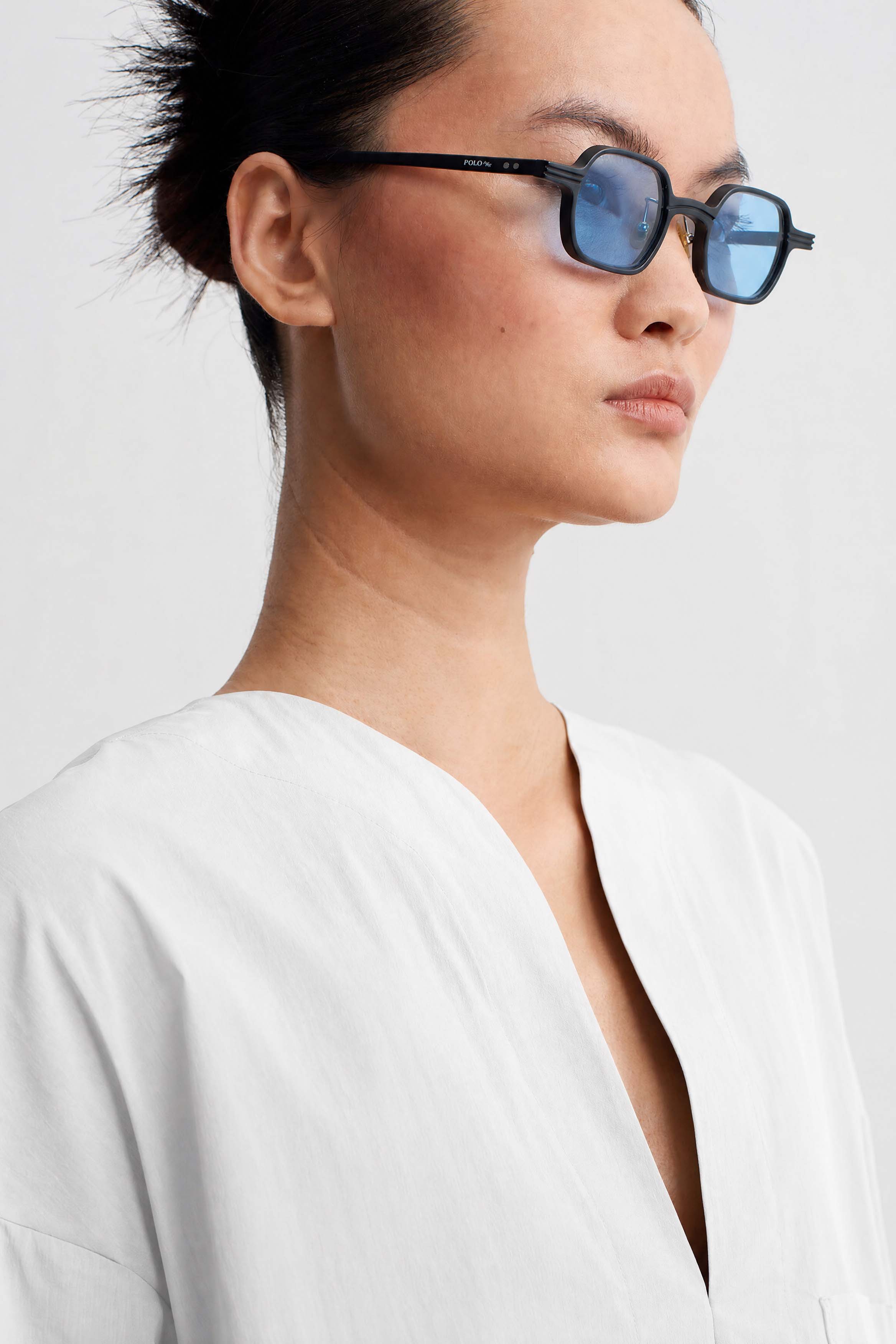 Off White Poplin V-Neck Blouse-Y261011148