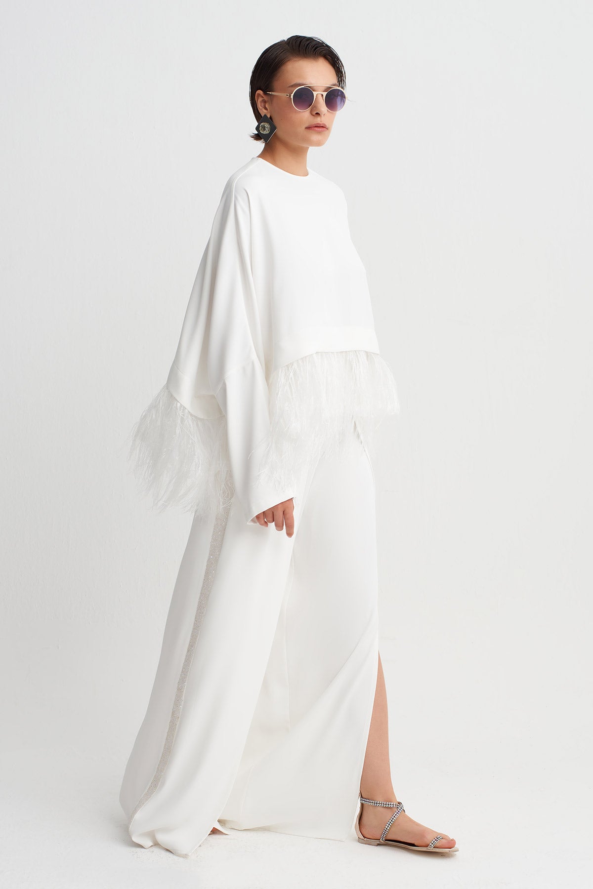 White / White Fringe Detail Blouse-Y261011151