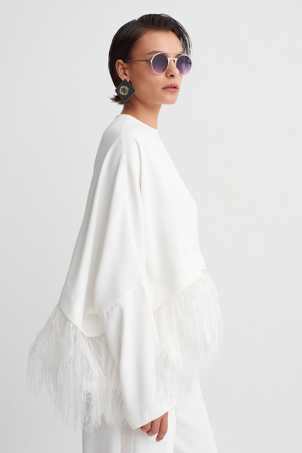 White / White Fringe Detail Blouse-Y261011151