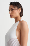Off White Body with Sheer Tulle Detail-Y261011152