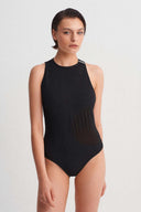 Black Body with Sheer Tulle Detail-Y261011152