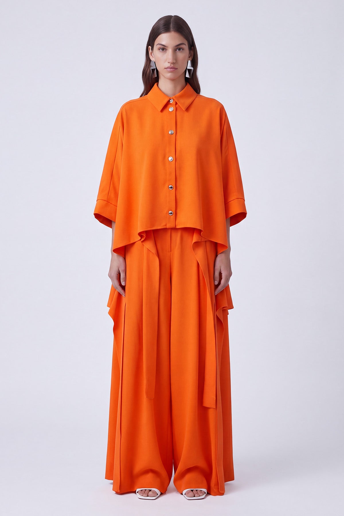 Orange Cropped Draped Shirt-Y261011156