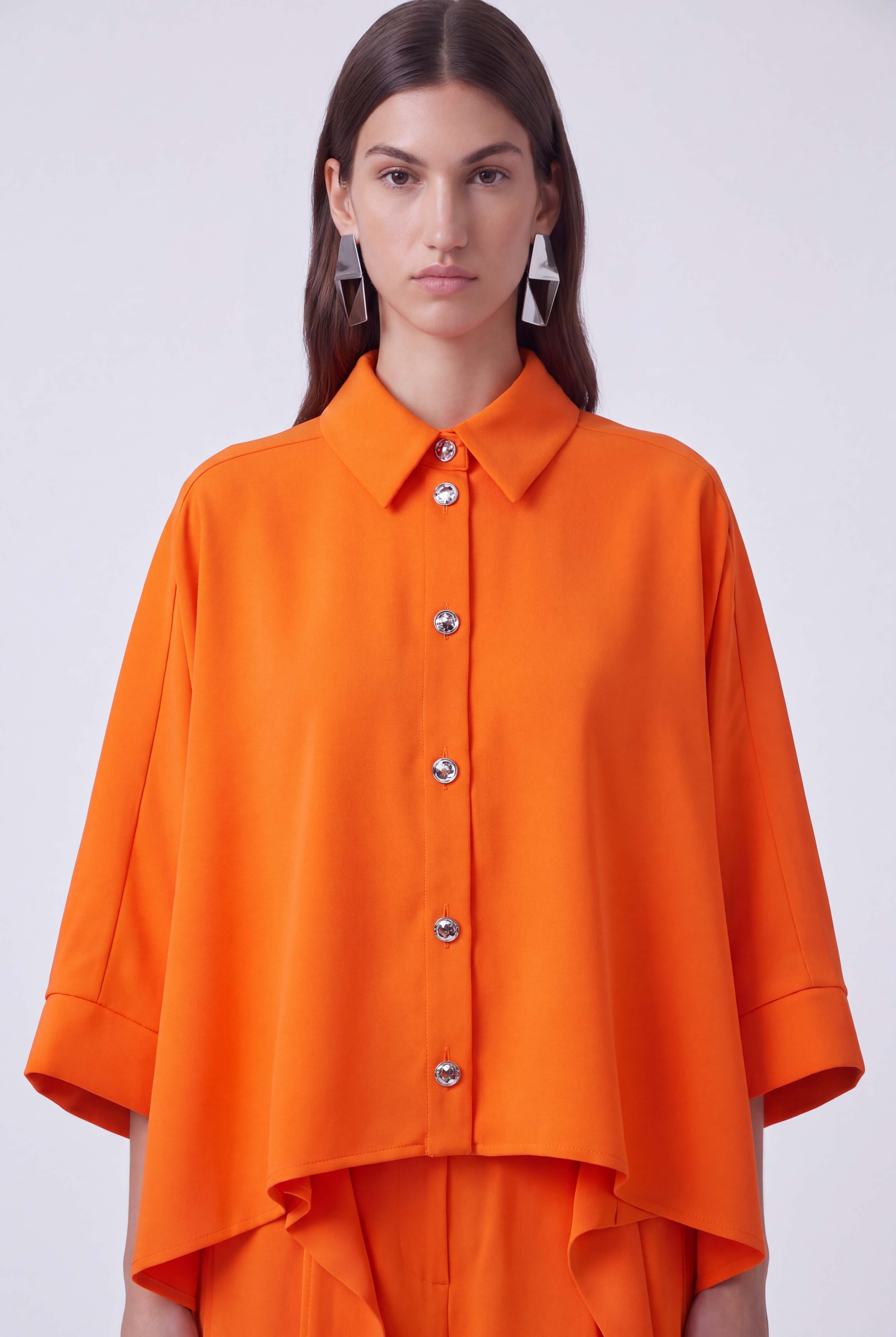 Orange Cropped Draped Shirt-Y261011156
