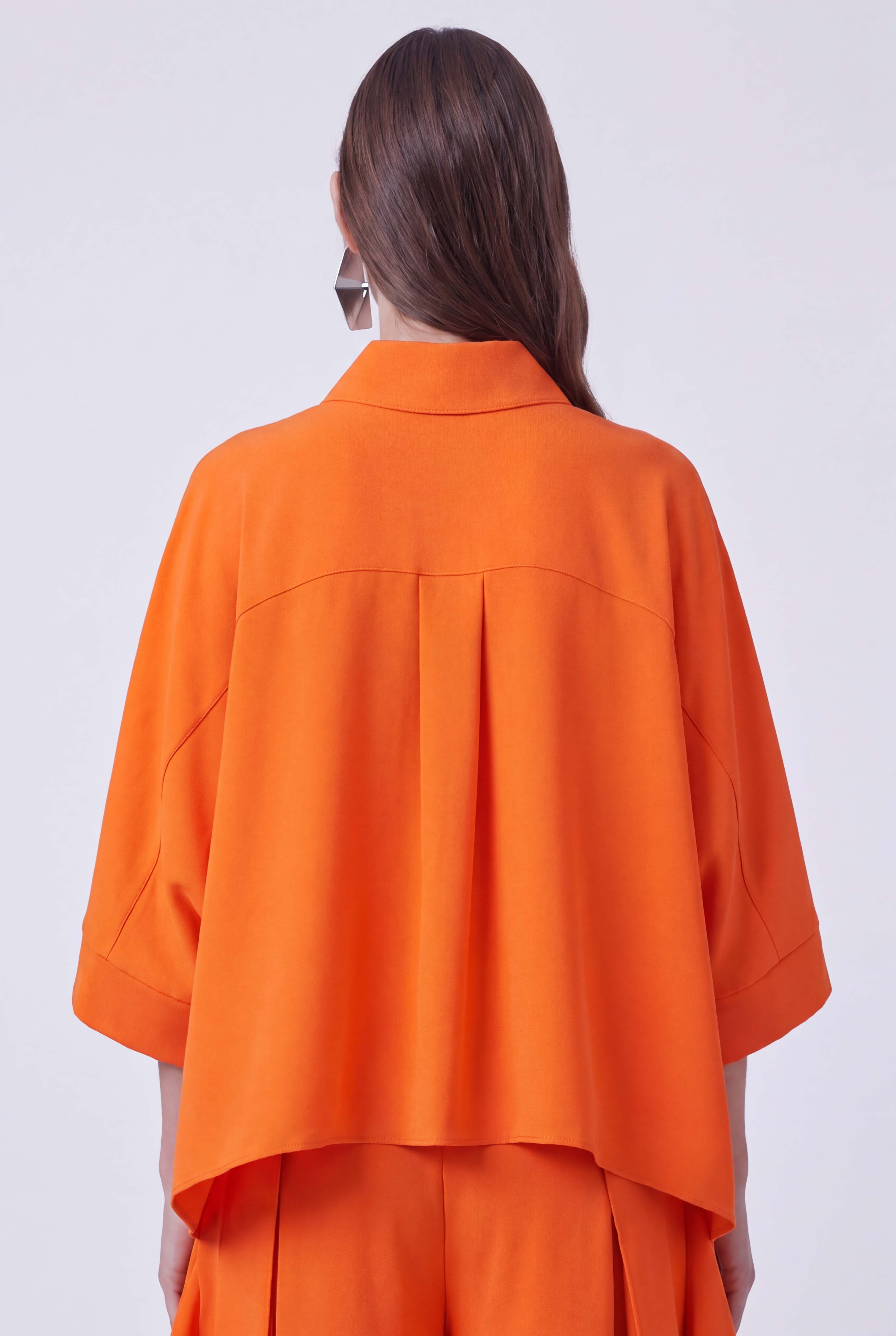 Orange Cropped Draped Shirt-Y261011156