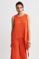 Pomegranade Asymmetric Cut Jersey Pleated Blouse-Y261011164