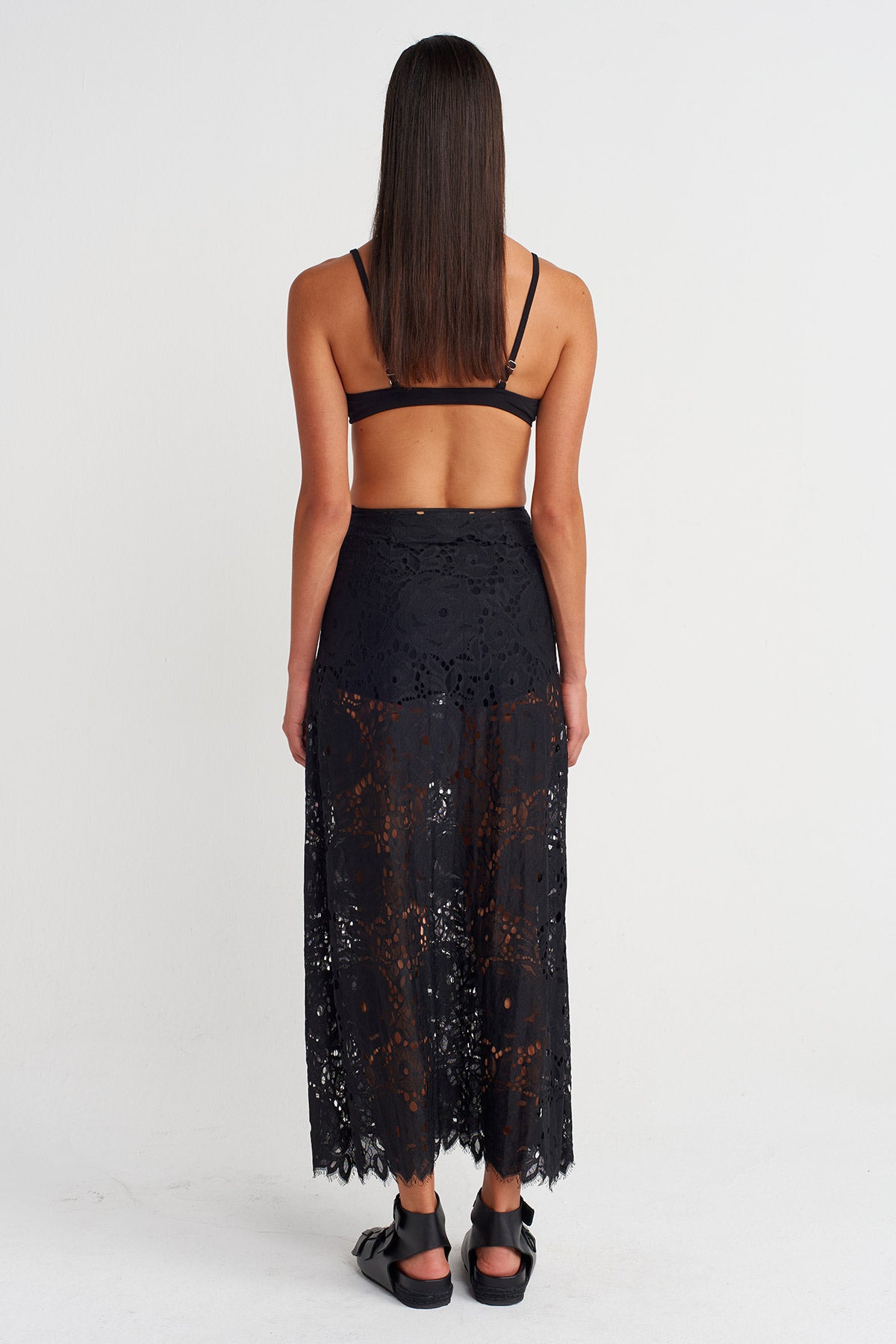 Black Lace Sheer Maxi Skirt-Y262012004