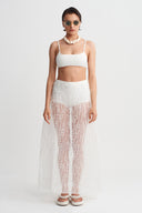 Off White Textured Organza Skirt-Y262012026