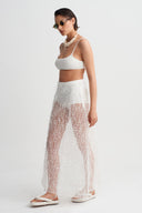 Off White Textured Organza Skirt-Y262012026