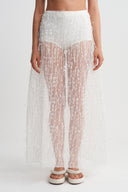 Off White Textured Organza Skirt-Y262012026