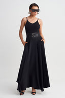 Black High-Waisted Long Skirt with Belt Detail-Y262012027