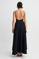 Black High-Waisted Long Skirt with Belt Detail-Y262012027