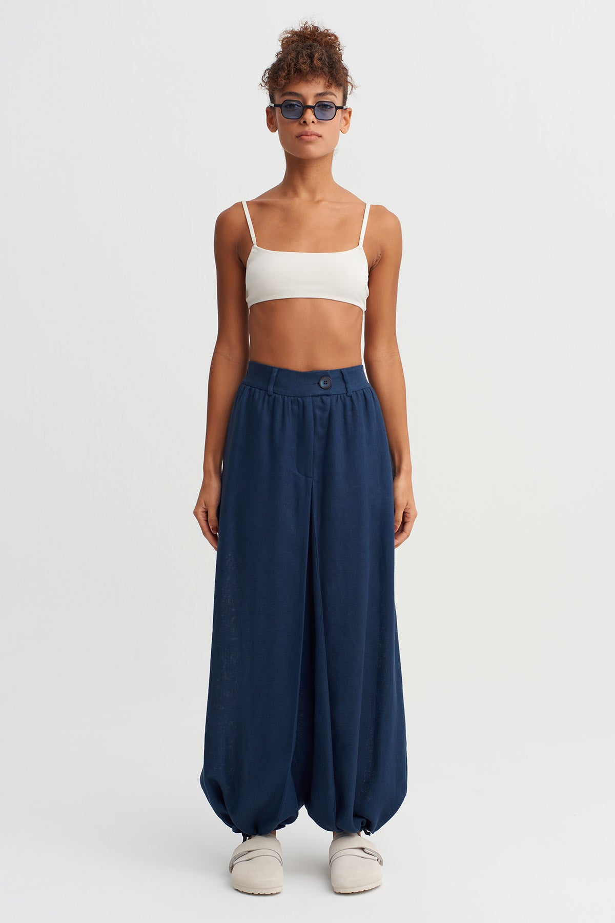 Indigo Drawstring Wide-Leg Trousers-Y263013052