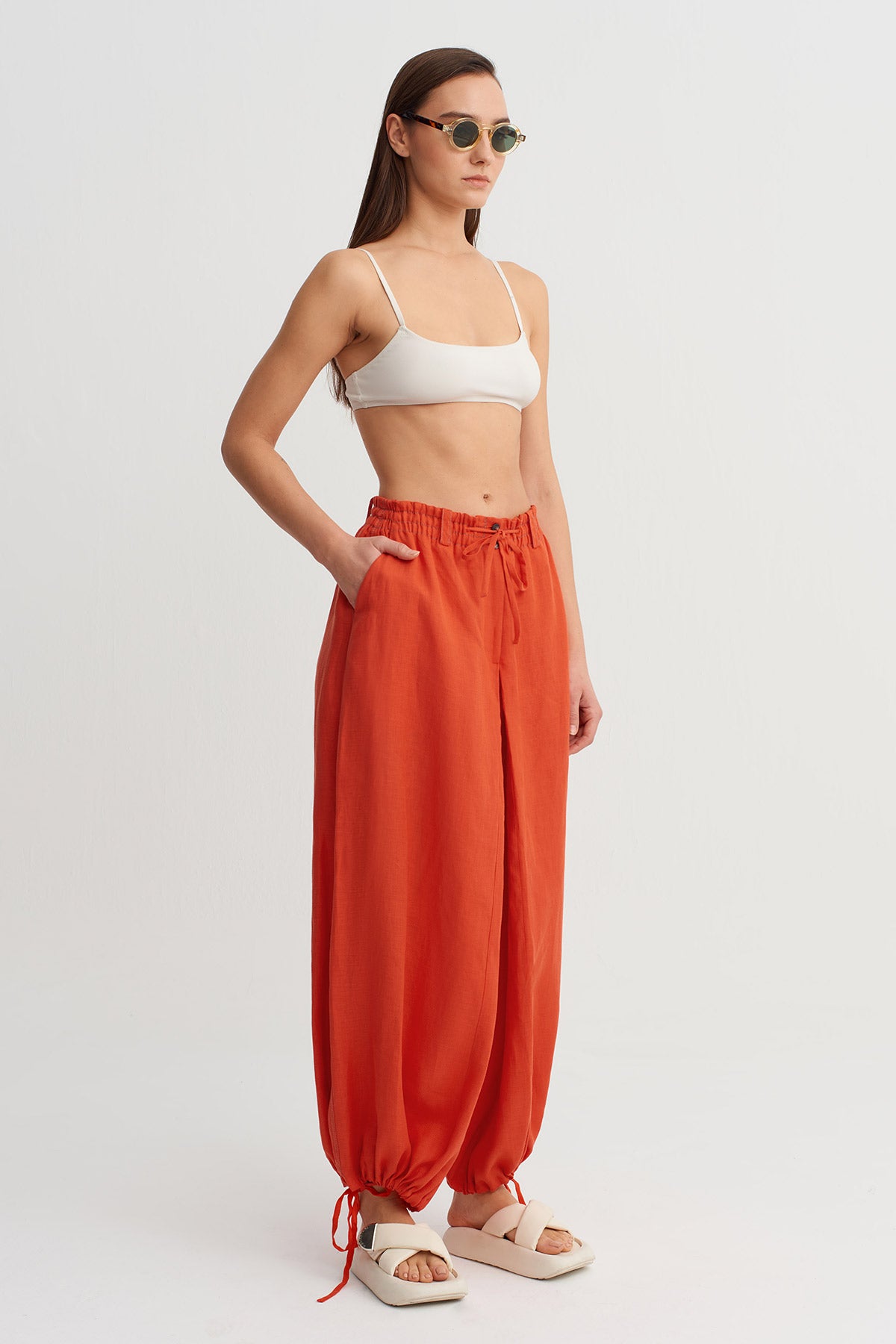Pomegranade Drawstring Wide-Leg Pants-Y263013053