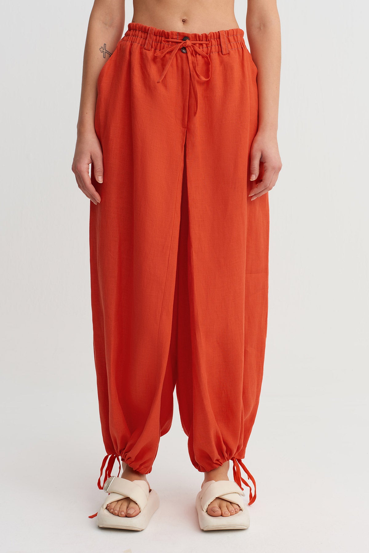 Pomegranade Drawstring Wide-Leg Pants-Y263013053