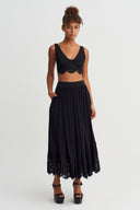 Black Lace Detailed Jersey Trousers-Y263013054