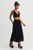 Black Lace Detailed Jersey Trousers-Y263013054