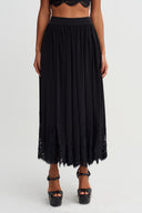 Black Lace Detailed Jersey Trousers-Y263013054