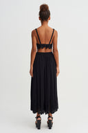 Black Lace Detailed Jersey Trousers-Y263013054