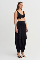 Black Layered Look Jersey Trousers-Y263013055