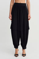 Black Layered Look Jersey Trousers-Y263013055