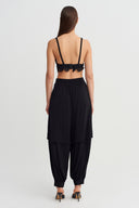 Black Layered Look Jersey Trousers-Y263013055