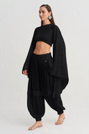 Black Layered Look Satin Trousers-Y263013056