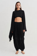 Black Layered Look Satin Trousers-Y263013056