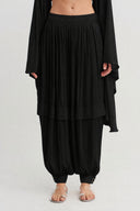 Black Layered Look Satin Trousers-Y263013056
