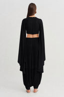 Black Layered Look Satin Trousers-Y263013056