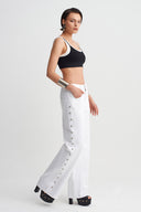 Off White High-Waisted Trousers with Studded Sides-Y263013075