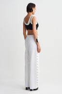 Off White High-Waisted Trousers with Studded Sides-Y263013075