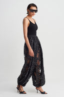 Black Shimmer Balloon Trousers-Y263013077