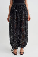 Black Shimmer Balloon Trousers-Y263013077