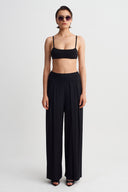 Black High-Waisted Trousers with Cape Detail-Y263013078