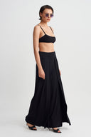 Black High-Waisted Trousers with Cape Detail-Y263013078