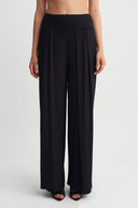 Black High-Waisted Trousers with Cape Detail-Y263013078