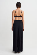 Black High-Waisted Trousers with Cape Detail-Y263013078
