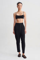 Black High-Rise Poplin Trousers-Y263013091