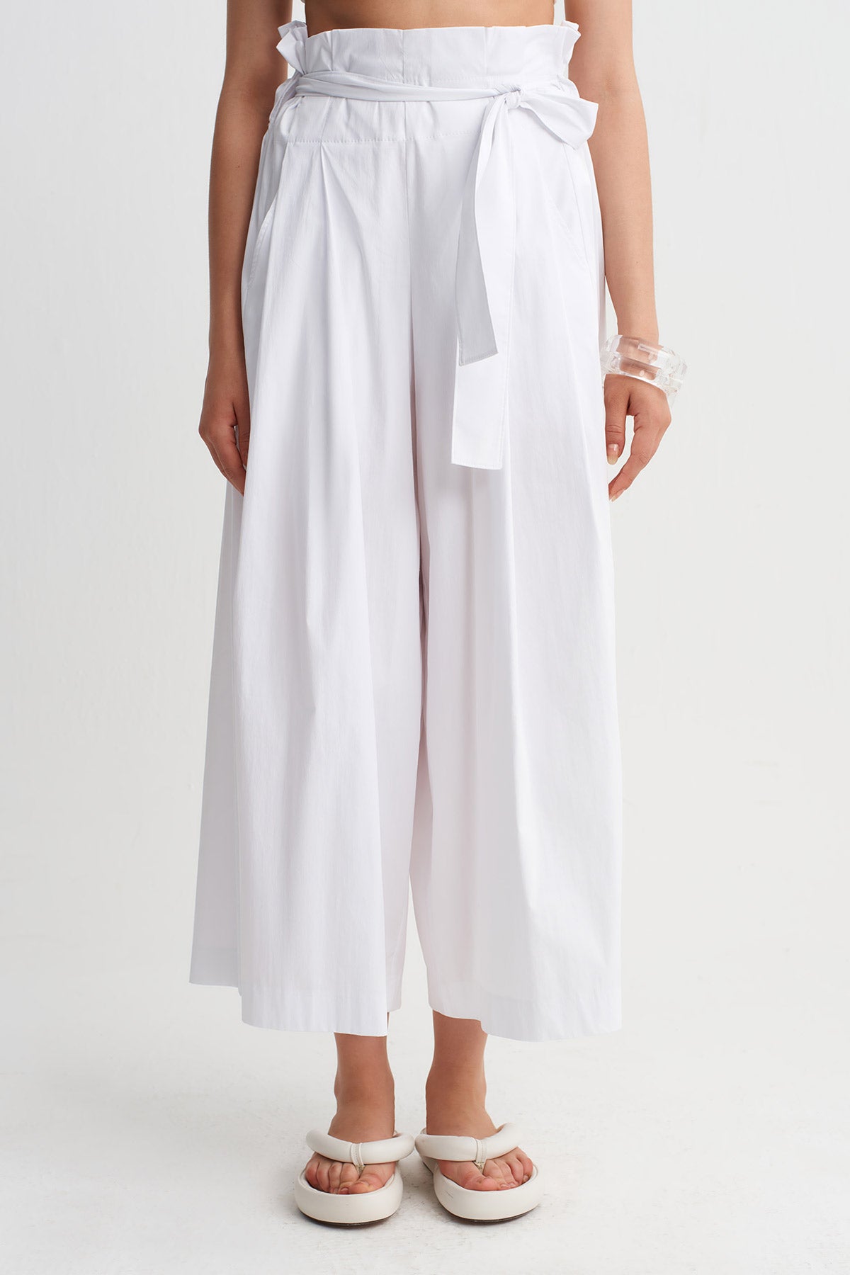 Off White Tie-Waist Poplin Trousers-Y263013093