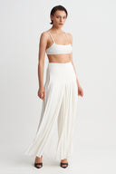 Off White Pleated Midi Trousers-Y263013094