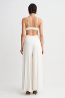 Off White Pleated Midi Trousers-Y263013094