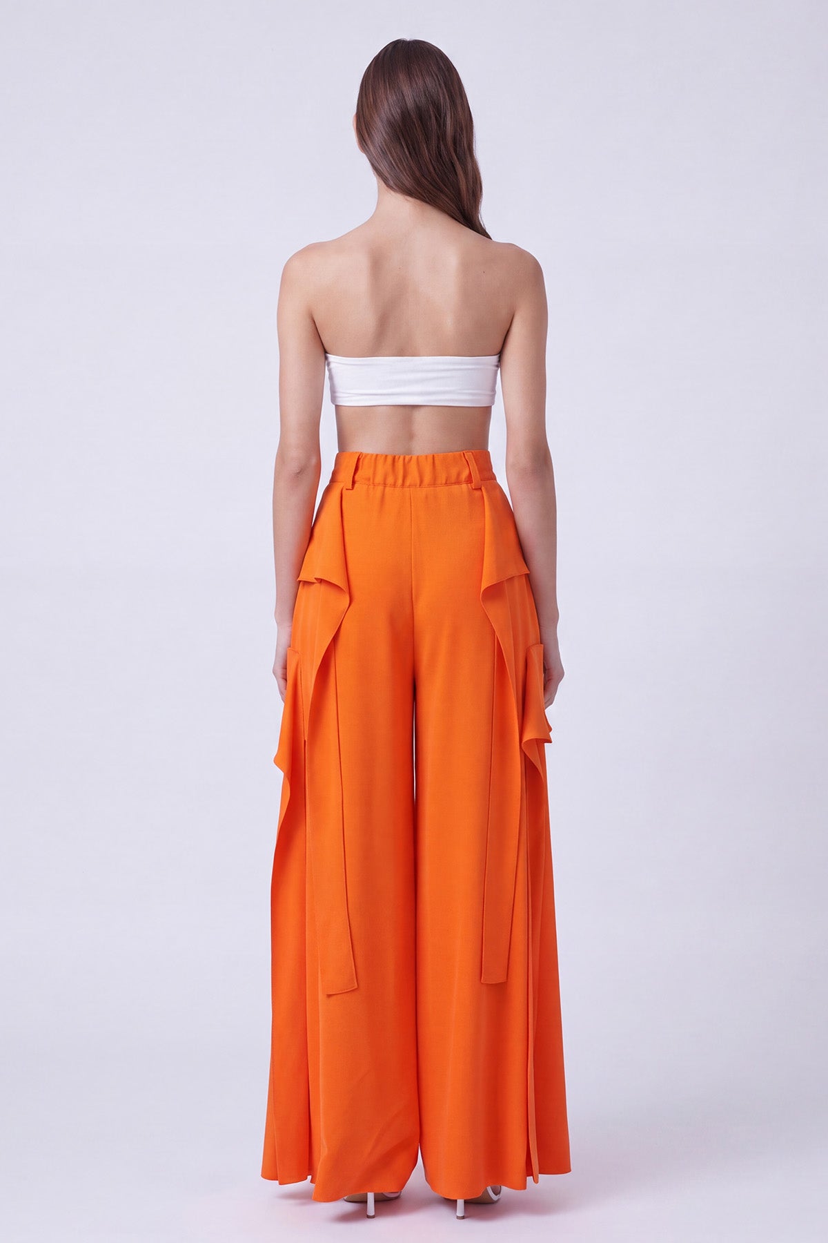 Orange Flounce Detail Wide Leg Trousers-Y263013097