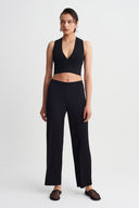 Black Slim Leg Jersey Pleated Trousers-Y263013103